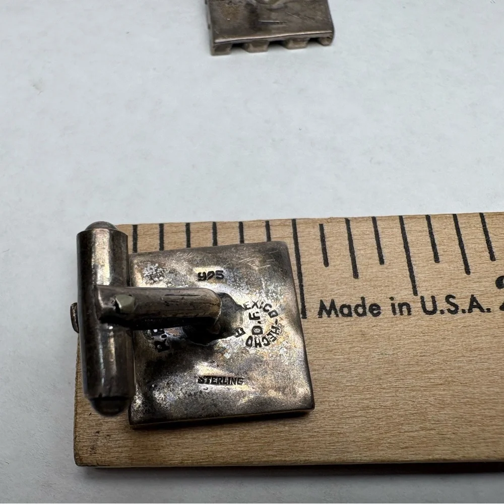 925 Sterling Silver Vintage RBZ Mexico Striped Square Cufflinks